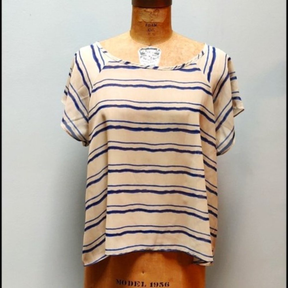 Soprano Beige/Blue Stripe Sheer Top